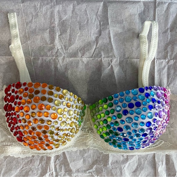 Jeweled Rave Bra Rainbow Pride 36B in excellent preowned condition as shown. - Picture 2 of 4